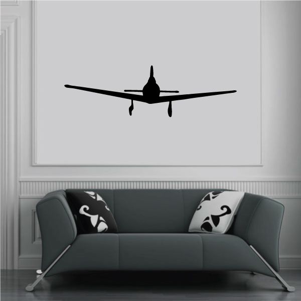 Spitfire airplane silhouette wall decal, black with wings and tail details