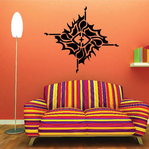 Tattoo-style black burst wall decal with flame-like center design