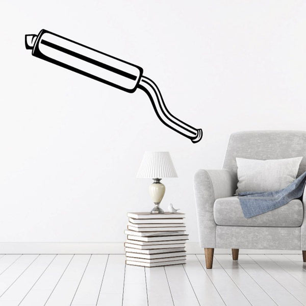 Motorcycle exhaust decal with black pipe and curved silencer graphic