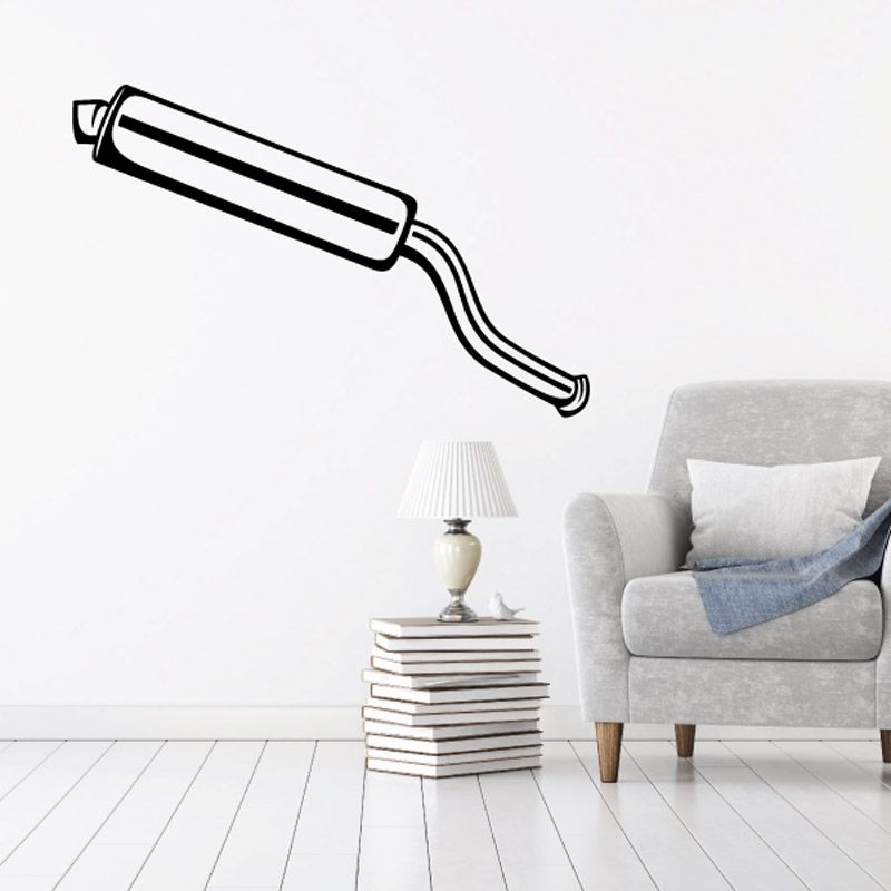 Motorcycle exhaust decal with black pipe and curved silencer graphic
