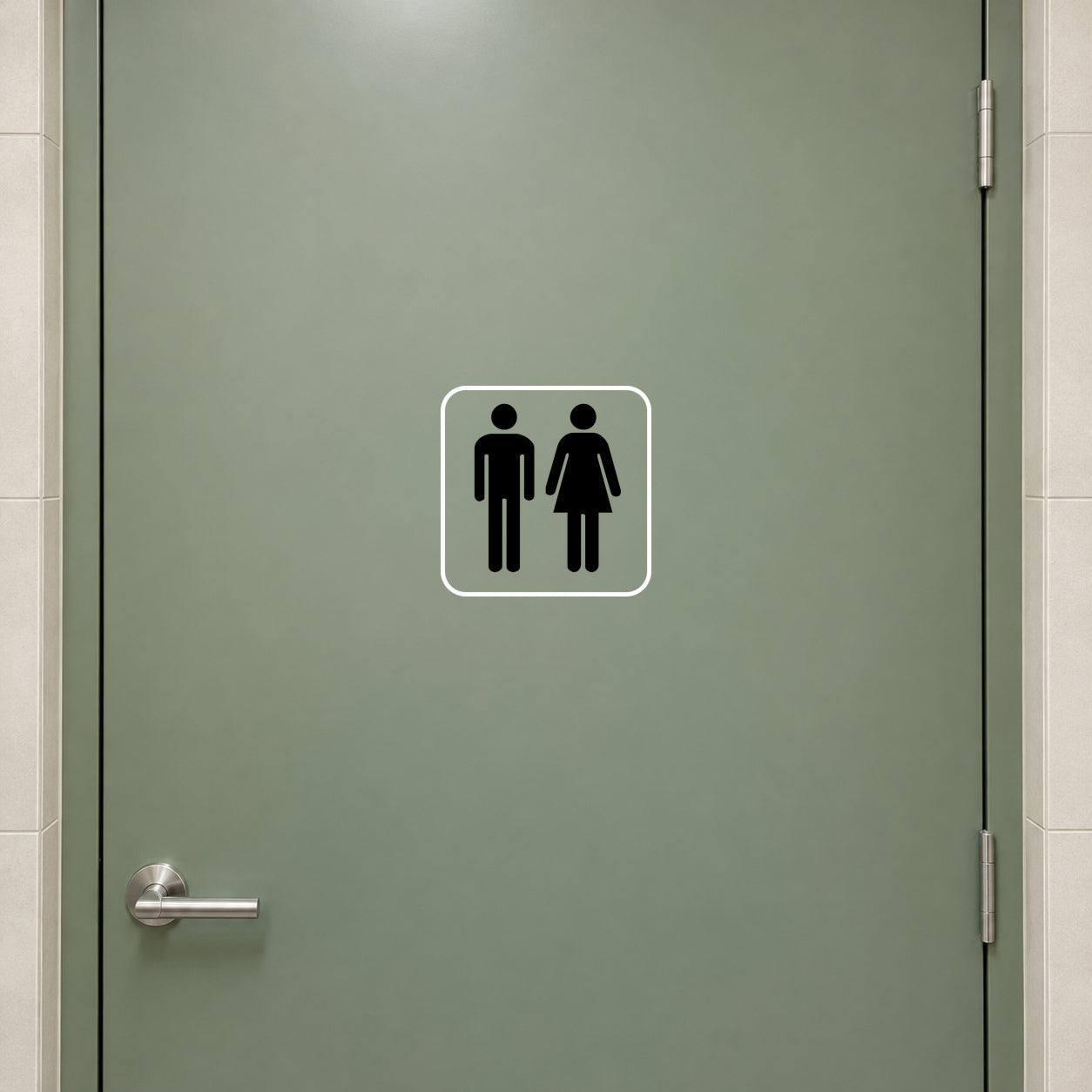 Bathroom sign decal with male and female restroom icons
