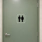 Bathroom sign decal with male and female restroom icons
