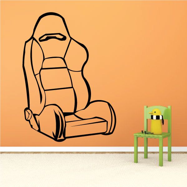 Sports car seat decal: black outlined bucket seat design