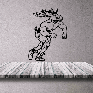 Sports mascot wall decal, black cartoon athlete holding ball