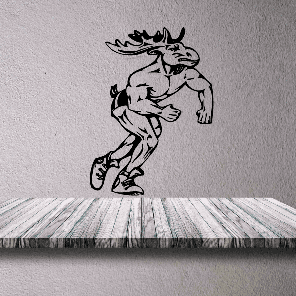 Sports mascot wall decal, black cartoon athlete holding ball