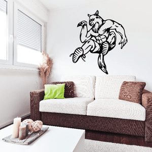 Mascot wall decal vinyl sticker of a cartoon bull holding a ball and bowing