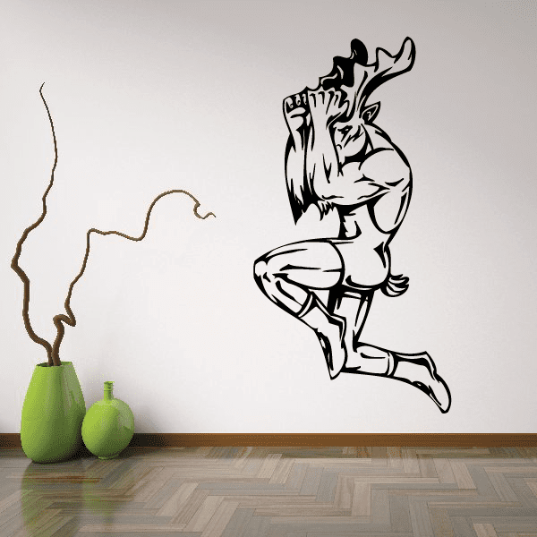 Sports mascot wall decal, black cartoon runner in dynamic pose and uniform