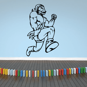 Sports mascot wall decal of a running muscular character in black and white