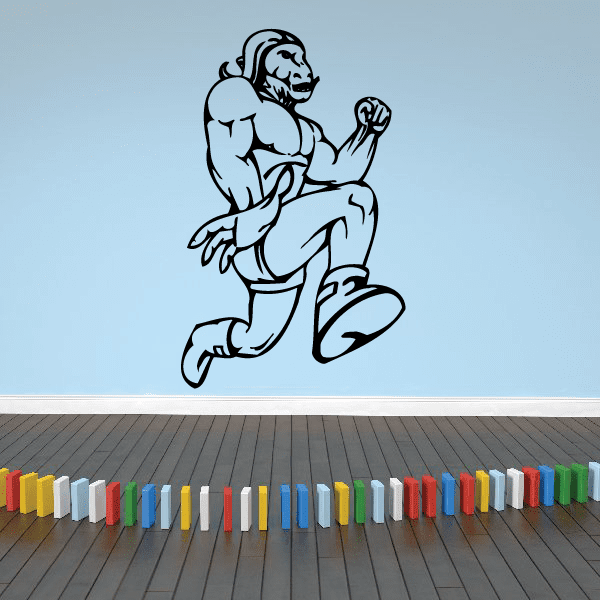 Sports mascot wall decal of a running muscular character in black and white