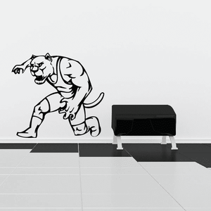 Sports mascot wall decal, black bulldog kneeling with clenched fist and tail