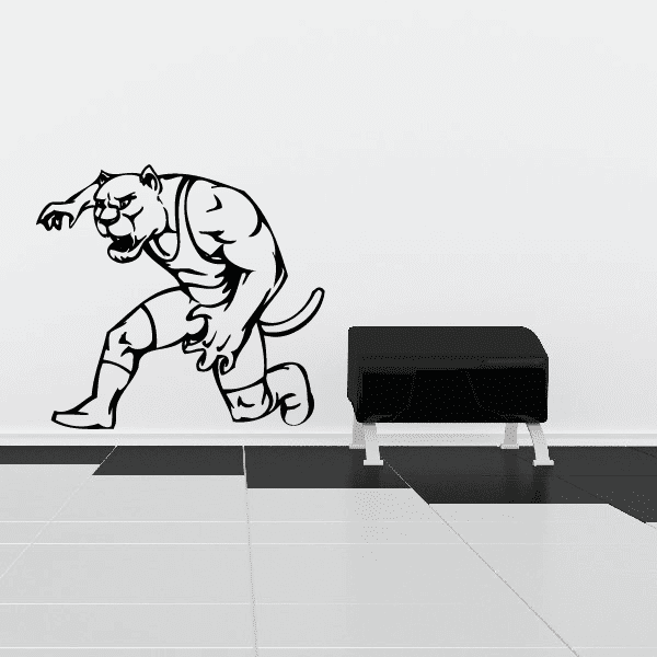 Sports mascot wall decal, black bulldog kneeling with clenched fist and tail