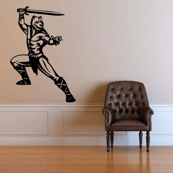 Sports mascot wall decal vinyl of a warrior figure holding a long sword