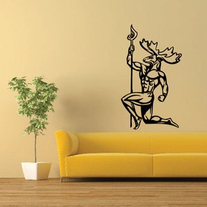 Sports mascot wall decal with flaming torch and shield, black vinyl silhouette