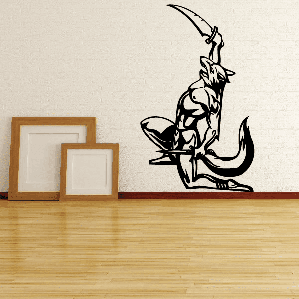 Sports mascot wall decal, black vinyl character in an athletic crouch pose