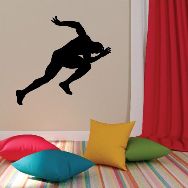 Sprinting male runner wall decal with black silhouette in a mid-run pose.