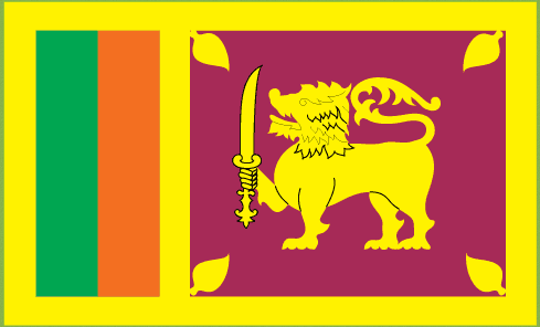 Sri Lanka flag sticker with green and orange stripe and gold lion on maroon field