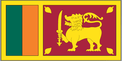 Sri Lanka flag sticker with teal and orange stripes and golden lion on maroon field