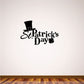 St. Patrick's Day decal with black top hat and shamrock, script lettering