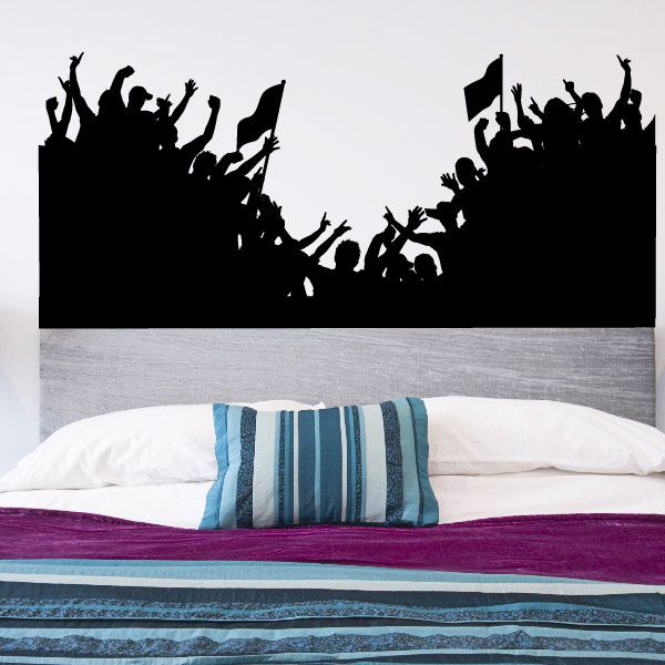 Cheering fans stadium wall decal: black crowd silhouettes cheering with raised arms.