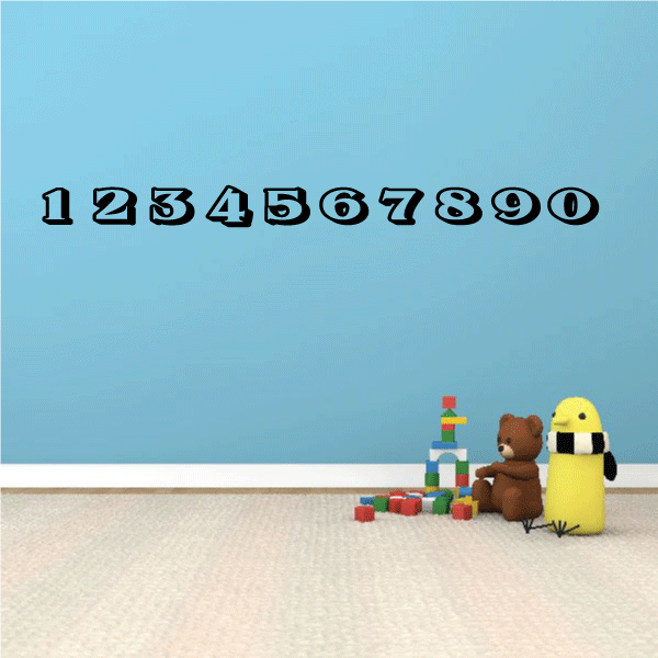 Race number decal with digits 1–9 and 0, black outline