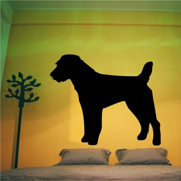 Standing Parsons Russell decal with black dog silhouette and blue flower tree