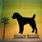 Standing Parsons Russell decal with black dog silhouette and blue flower tree