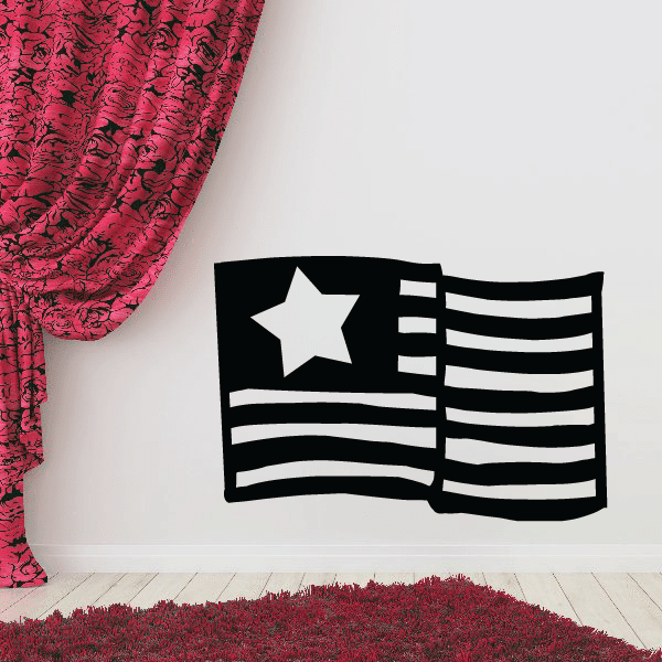 America flag decal with white star and wavy black-and-white stripes