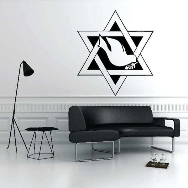 Star of David and dove wall decal with black and white design