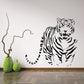 Staring tiger wall decal with black outline, bold striped face design