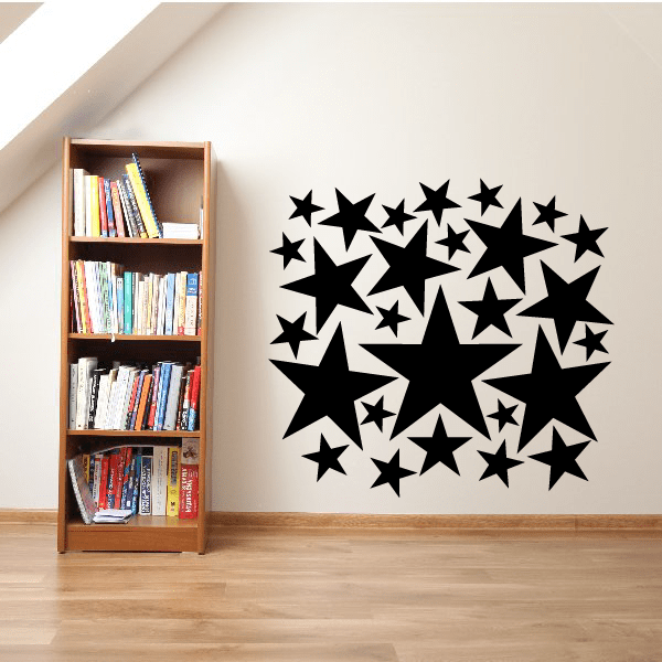 Black star wall decal set with assorted star shapes