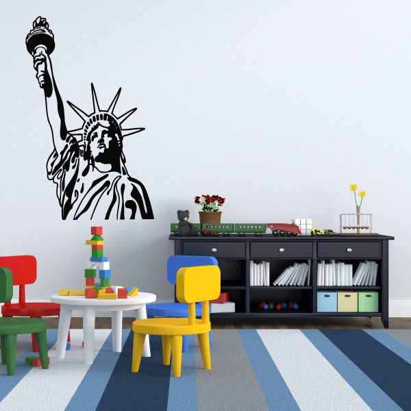 Statue of Liberty wall decal, black outline of torch and crown