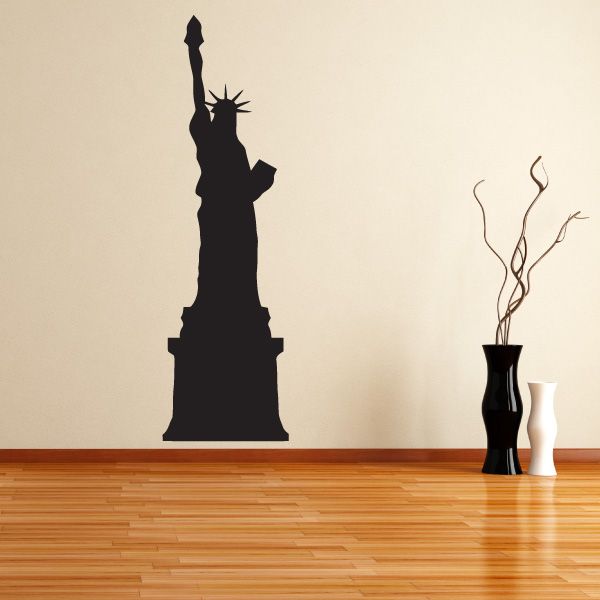 Statue of Liberty on pedestal wall decal, dark silhouette with torch raised