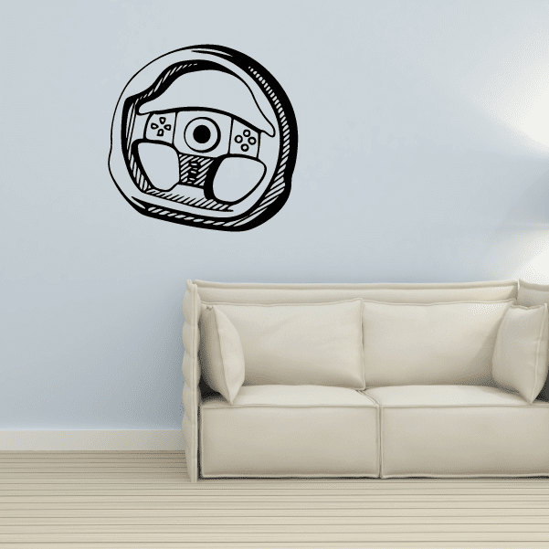 Steering wheel decal, circular cartoon steering wheel design in black and white