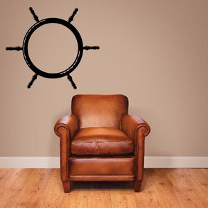Steering wheel wall decal vinyl sticker with circular center and four spokes