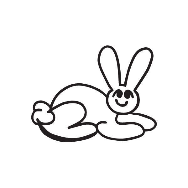 Sitting bunny line-art decal with long ears, black outline