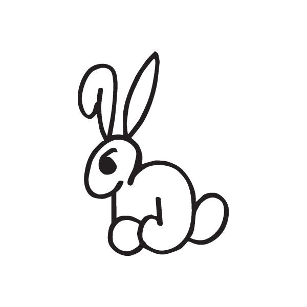 Black sitting bunny line-art decal with long ears and rounded paws