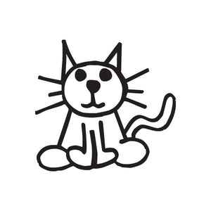 Black stick-figure cat with whiskers decal, sitting with curled tail