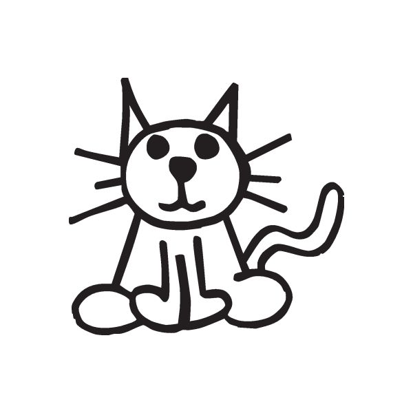 Black stick-figure cat with whiskers decal, sitting with curled tail