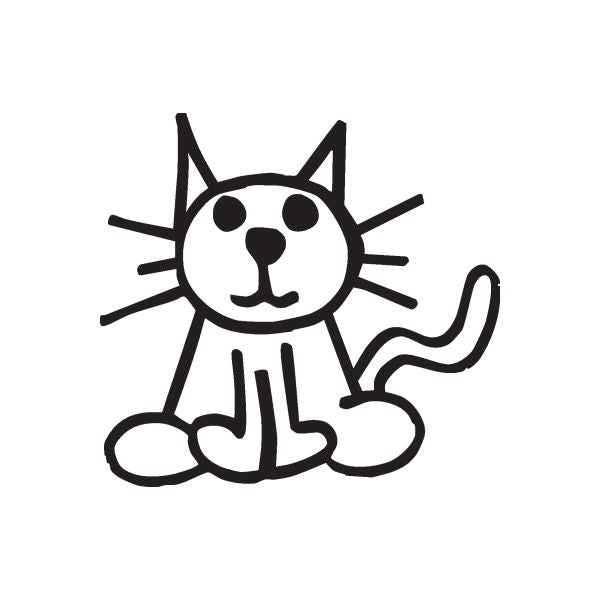 Black stick-figure cat with whiskers decal, sitting with curled tail