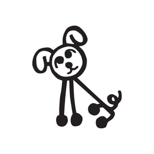 Stick-figure dog sitting decal in black