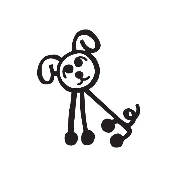 Stick-figure dog sitting decal in black