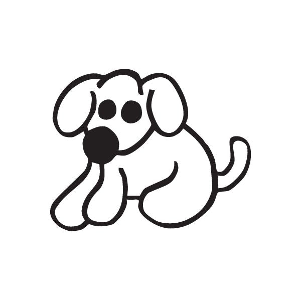 Stickfigure dog with ball decal, black and white outline