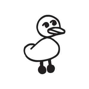 Duck decal with stick-figure style outline, black design on white background