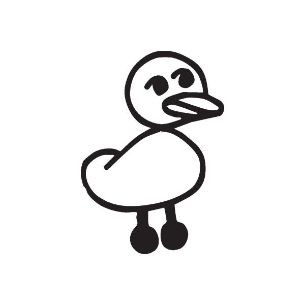 Duck decal with stick-figure style outline, black design on white background