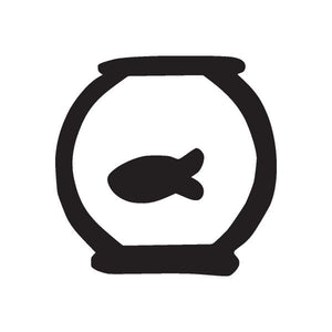Fish in bowl decal, black fish silhouette inside round outlined bowl