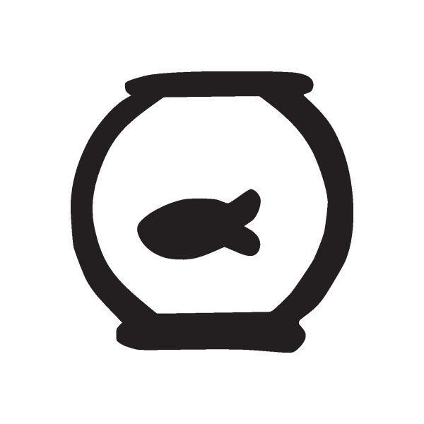 Fish in bowl decal, black fish silhouette inside round outlined bowl