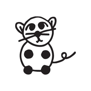 Stick-figure hamster decal, black-and-white cartoon hamster with small paws and tail