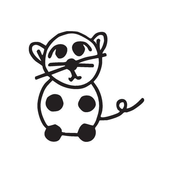 Stick-figure hamster decal, black-and-white cartoon hamster with small paws and tail