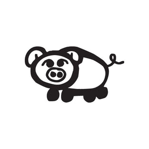 Black pig stickfigure decal, rounded ears and curly tail