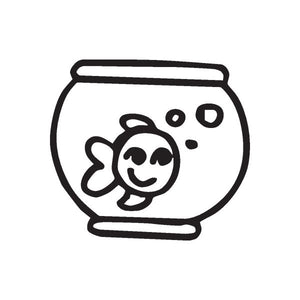 Smiling fish in bowl decal with black outline